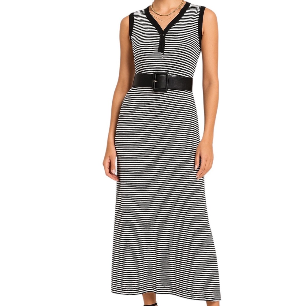 Talbots Women Striped Ribbed Midi Dress Black S Nautical Retro Preppy Clean Girl